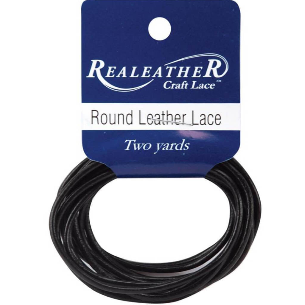 Realeather Crafts Round Leather Lace 2mm x 2yd Packaged Black