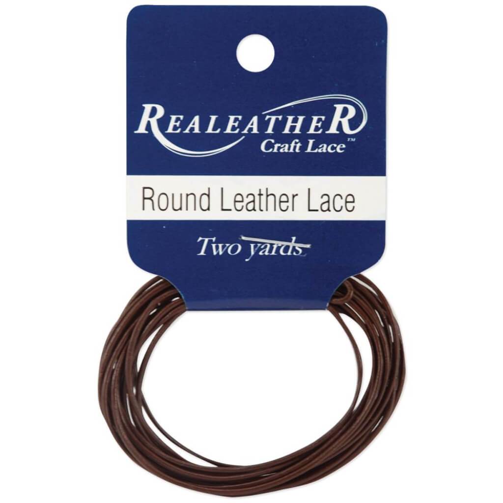 Realeather Crafts Round Leather Lace 1mm x 2yd Packaged Brown