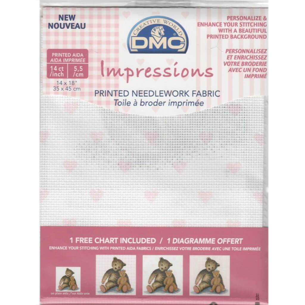 DMC Impressions Aida Needlework Fabric 14 Count 14in x 18in White W/Baby Pink Hearts