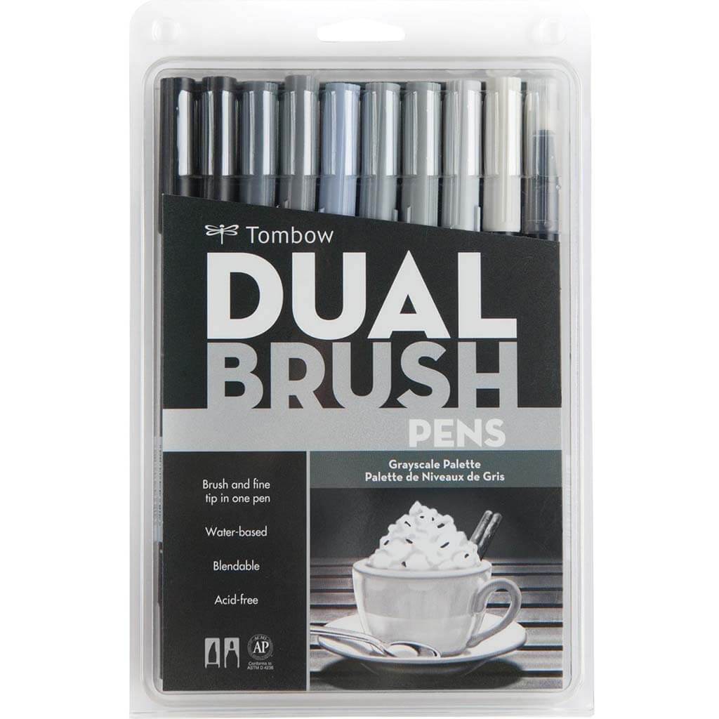 Dual Brush Pens Grayscale Sets of 10