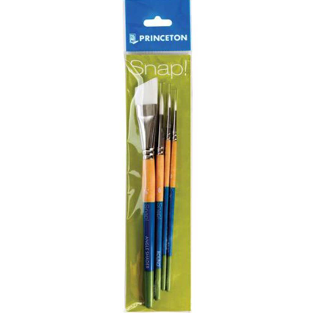 Princeton Snap Short Handle White Nylon Taklon Brush Set 4pcs