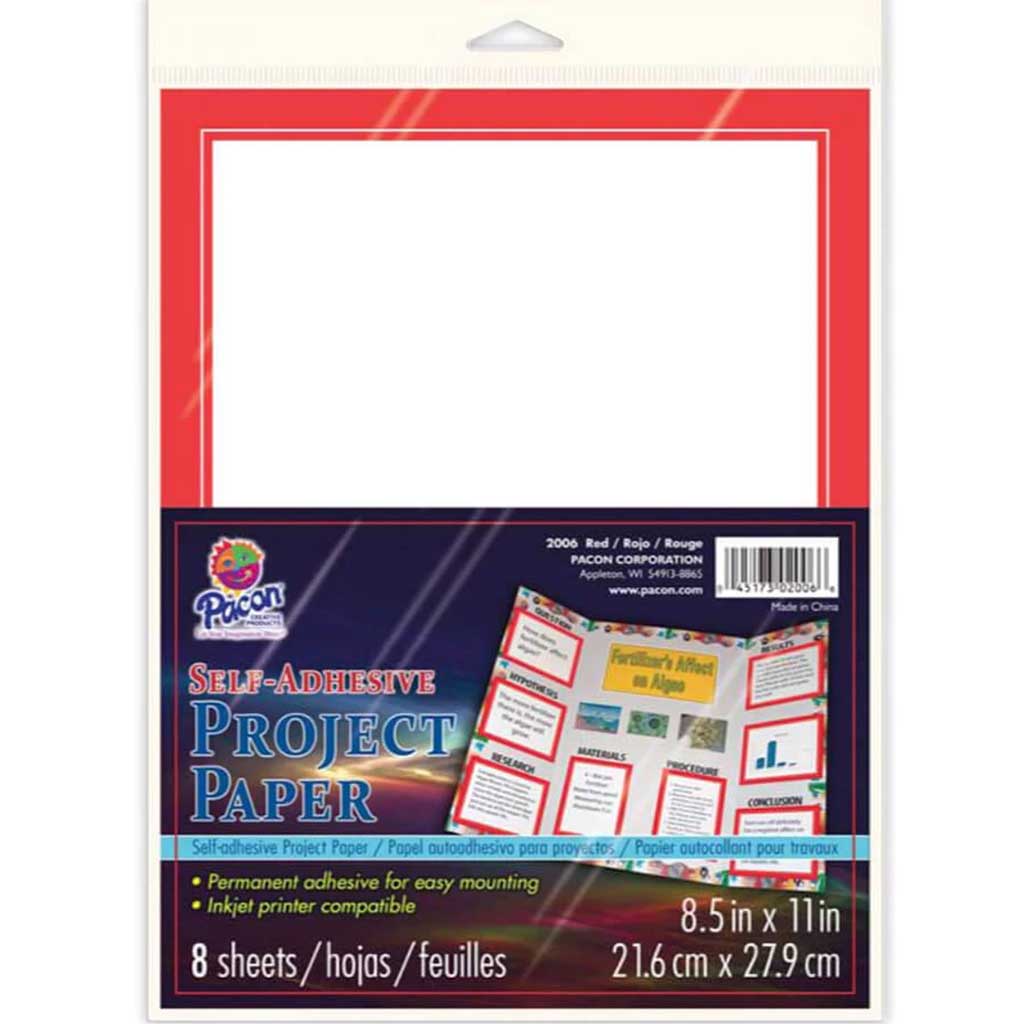 Self Adhesive Project Paper 8.5in x 11in White with Red Border