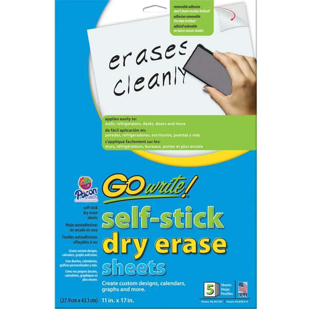 Dry Erase Sheets Self-Adhesive 11in x 17in White 5 Sheets