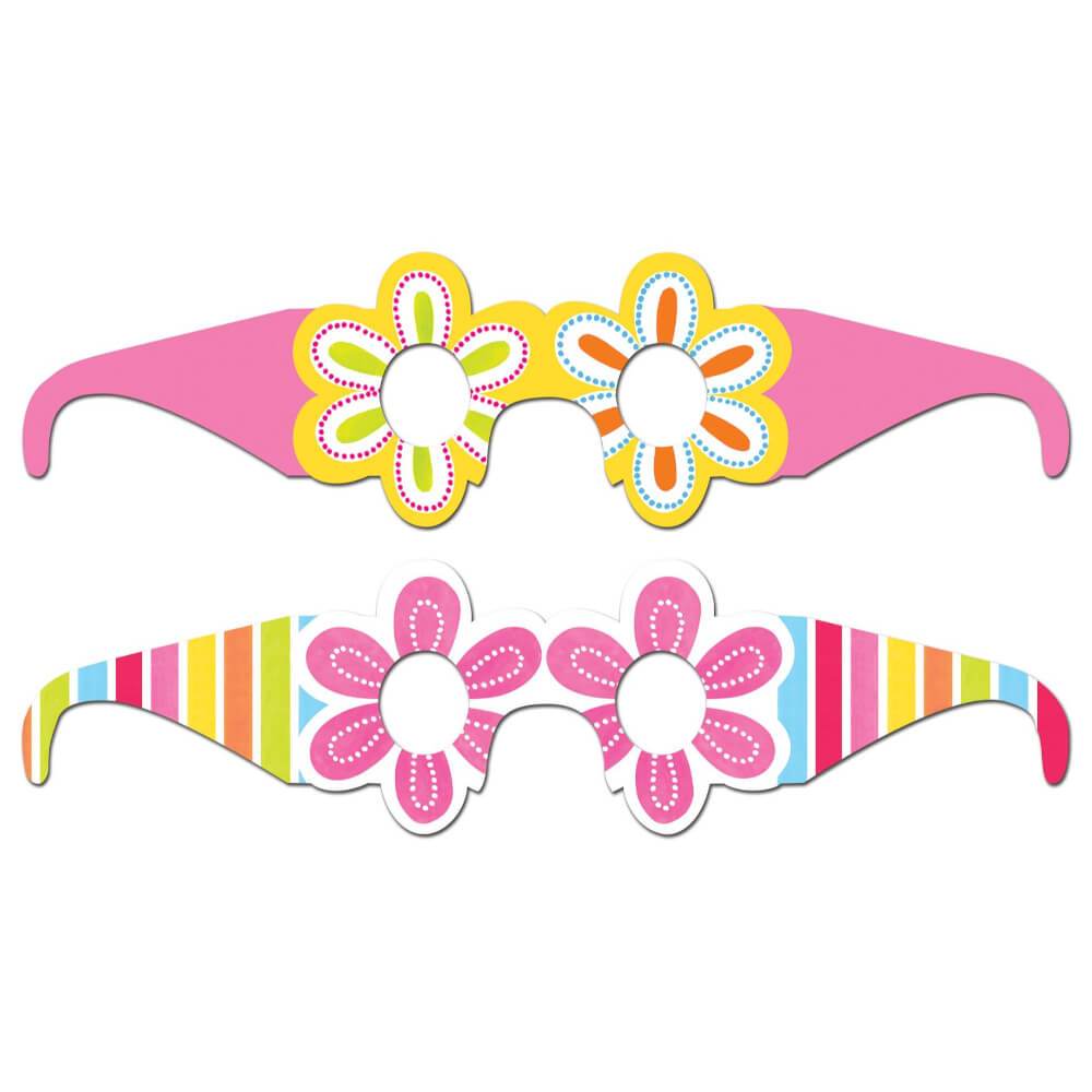 Pink Flower Cheer Paper Sunglasses 6ct 