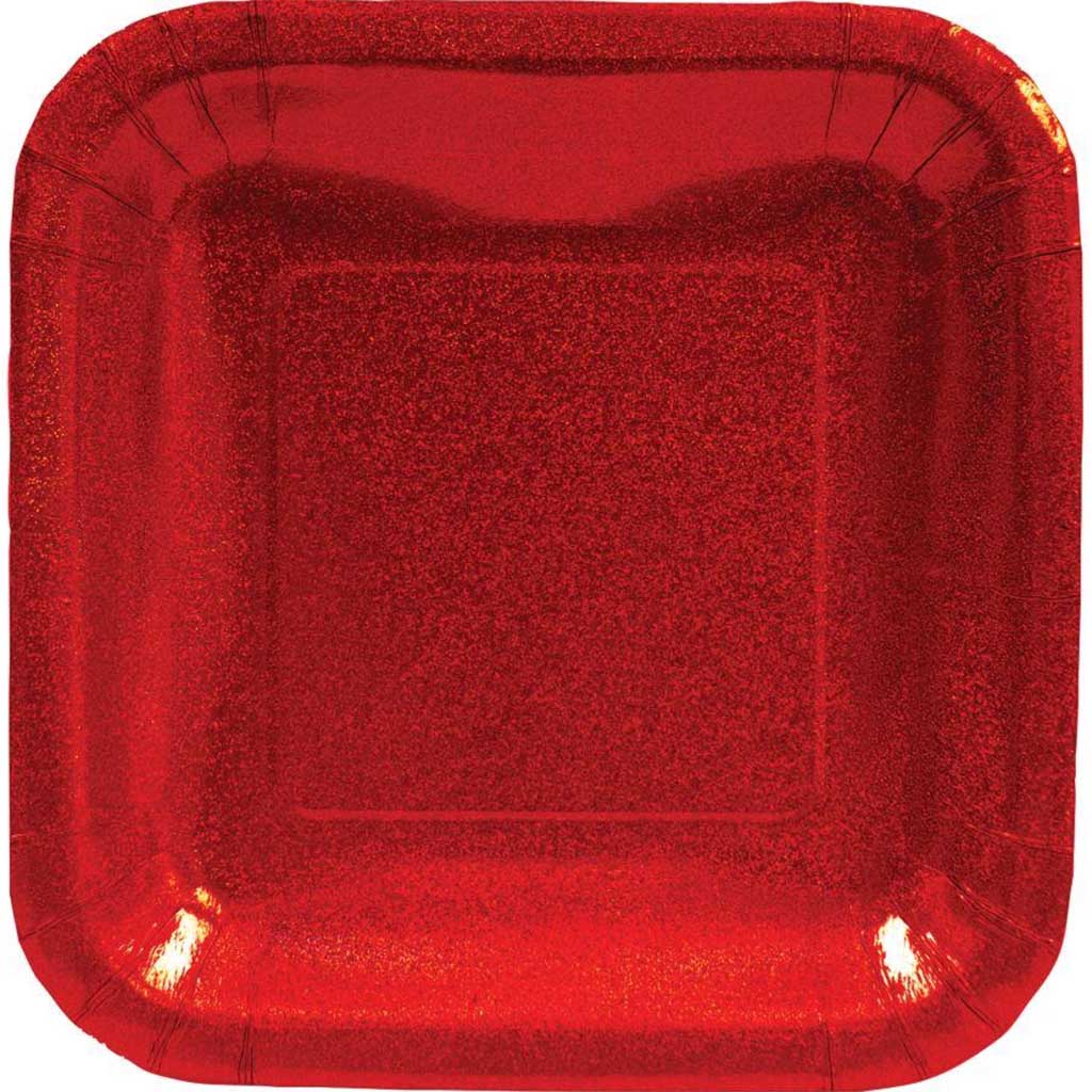 Glitz Red 7 Square Prismatic Dessert Plates, 7in 8ct 