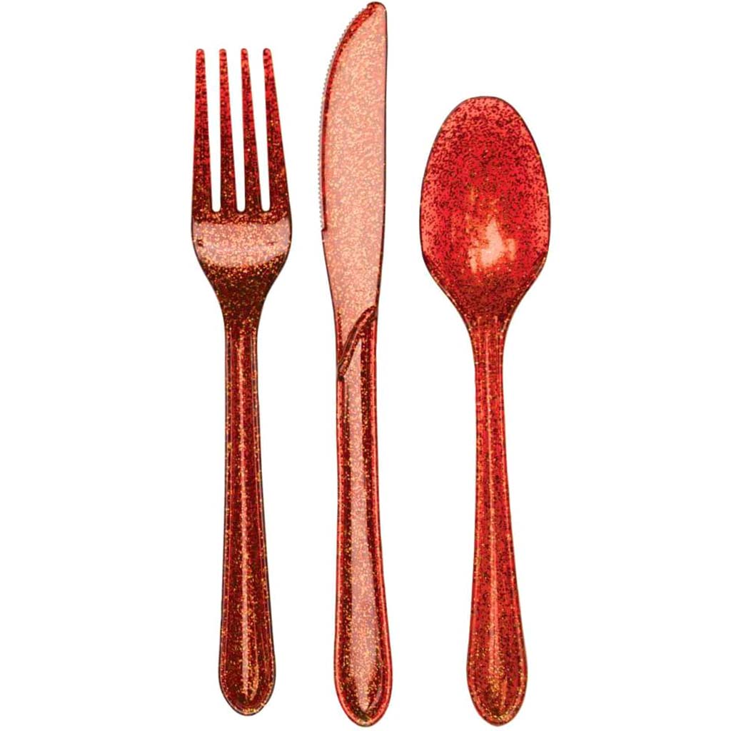 Glitz Red Cutlery With Glitter 