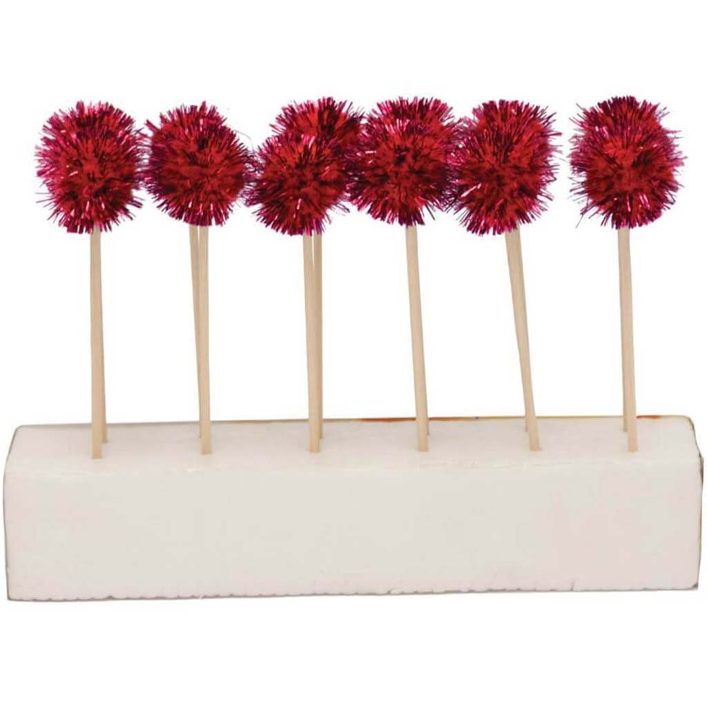 Party Picks Pom Pom Cocktail Glitz Red 