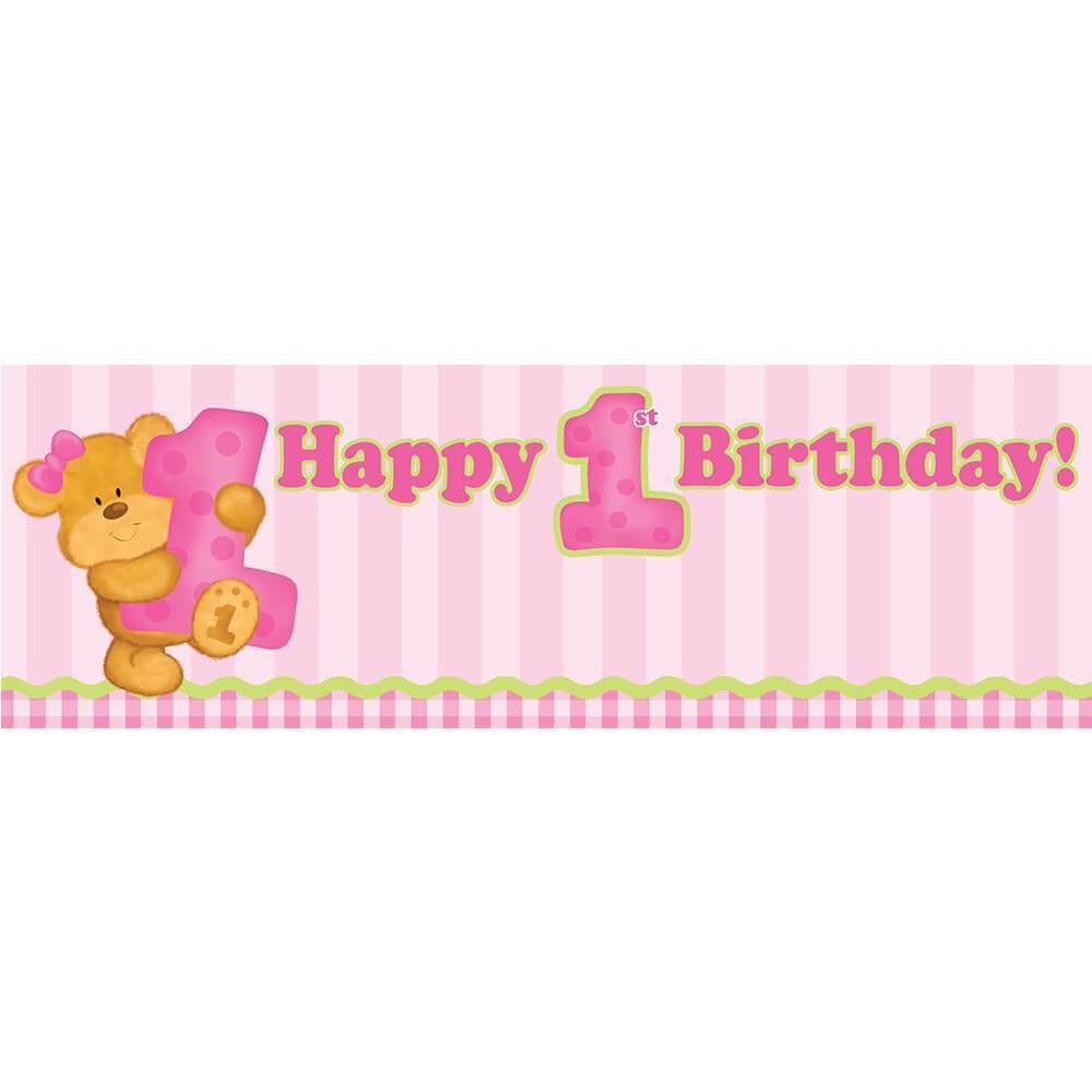 Pink Bears 1st Birthday Girl, Banner 