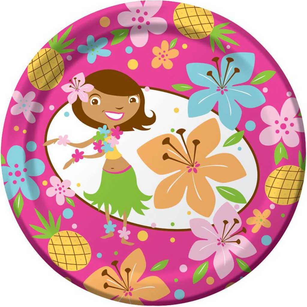 Lunch Plates 7in, Pink Luau Fun 