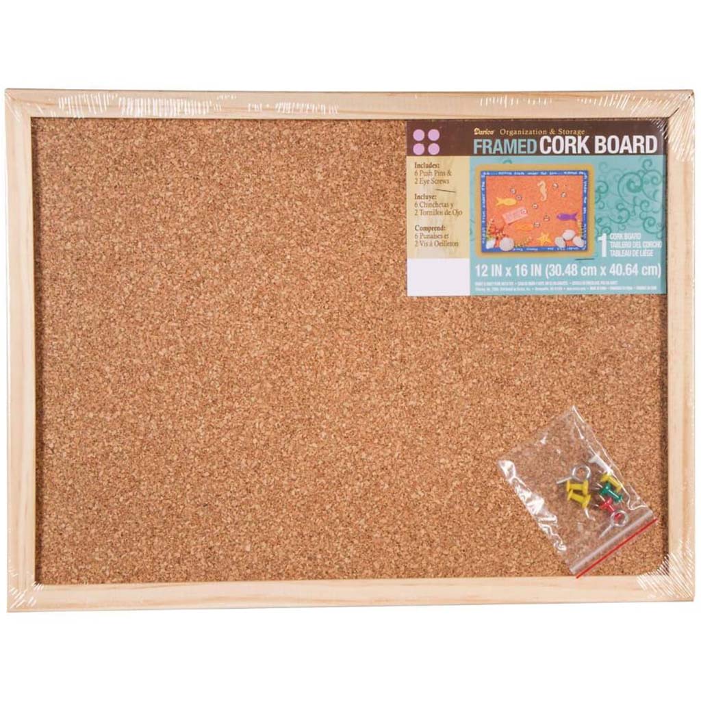 CORK MEMO BD WITH PUSHPIN 12X16IN 