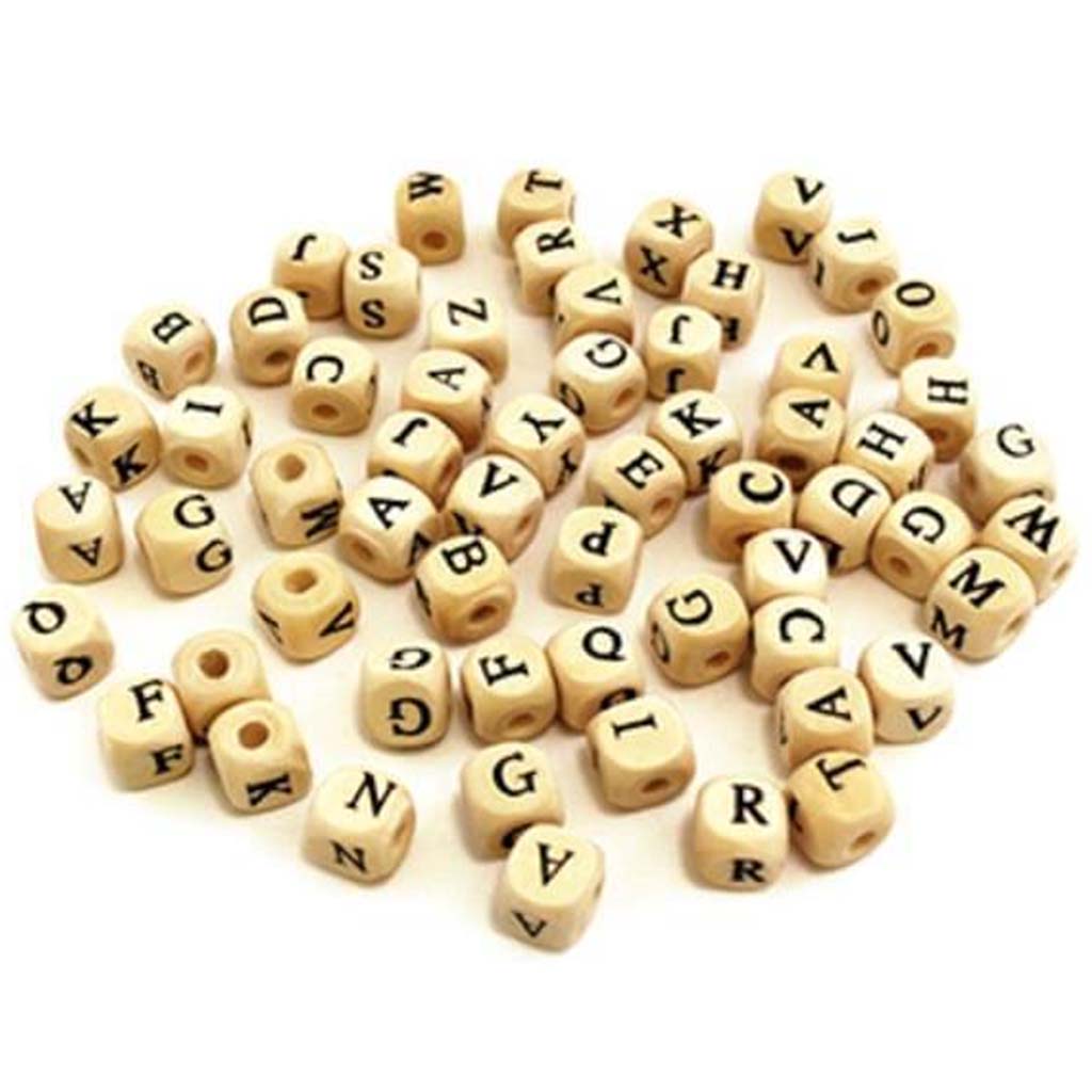 BEAD WOOD ALPHABET 60PCS 10MM NATURAL 