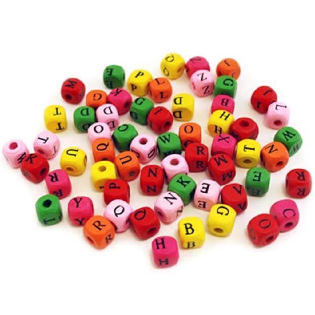BEAD WOOD ALPHABET 60PCS 10MM MULTIMIX 