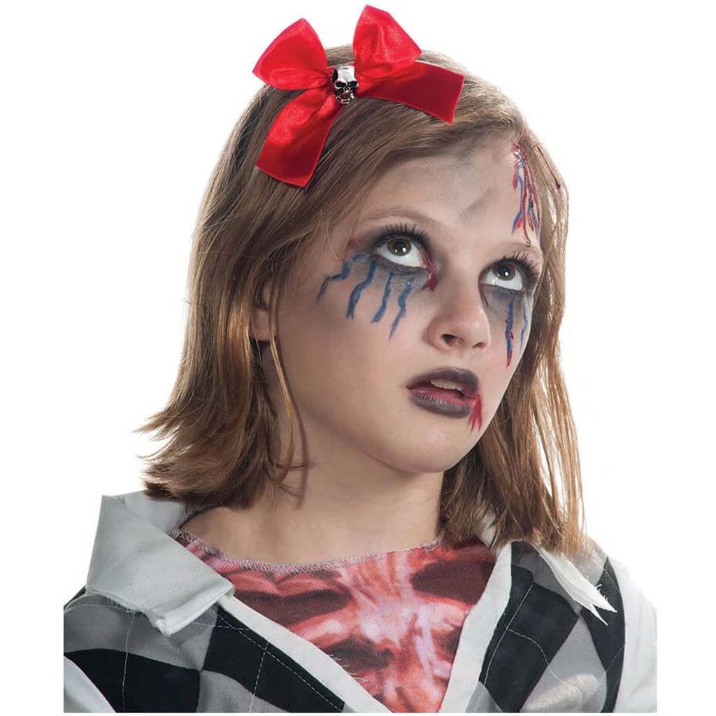 Hair Bow Skull Headband Red