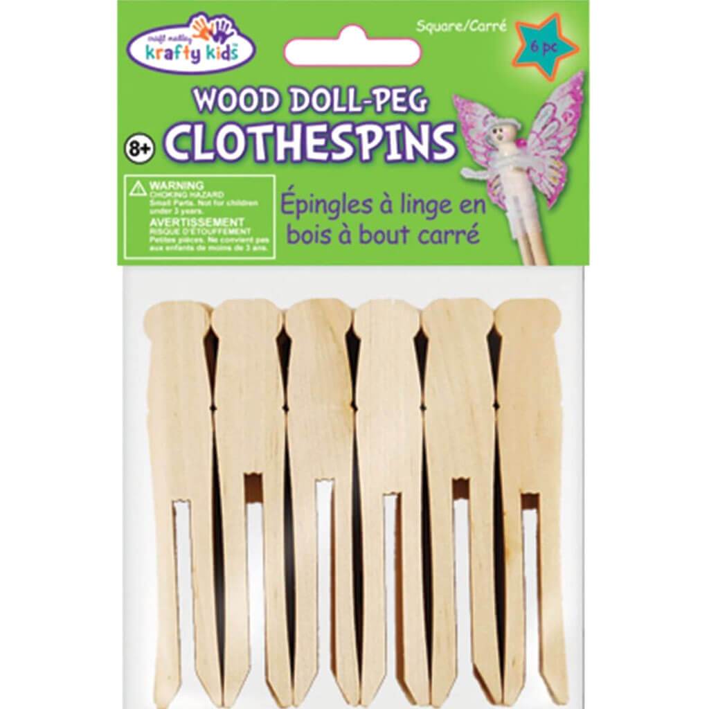 Square Doll-Peg Clothespins Natural 6pcs 3.74in