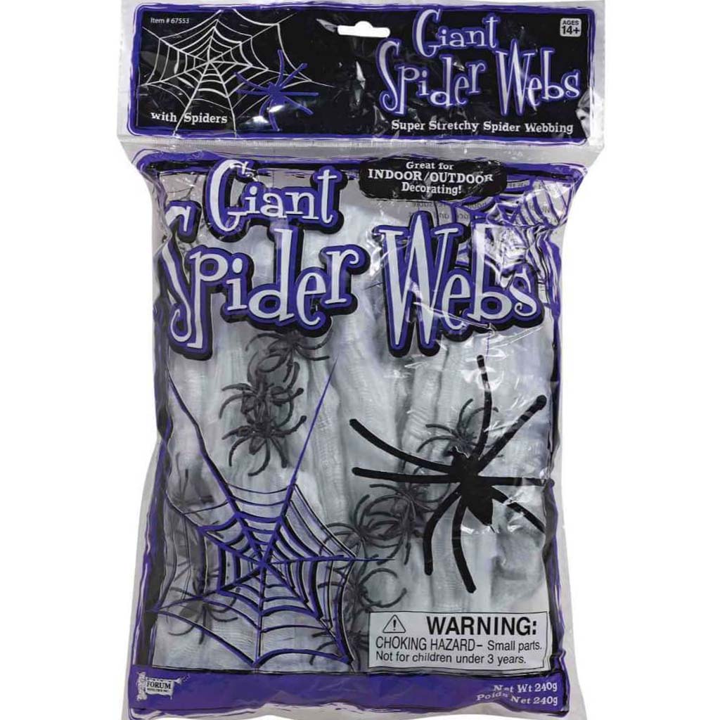 Spider Webs 240gm with 12 Spiders White 