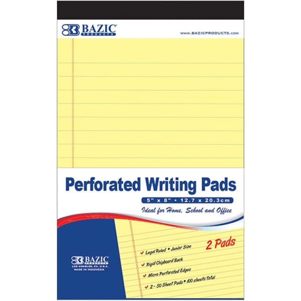 Perforated Jr. Writing Pad 50 Sheets Canary 5in x 8in 