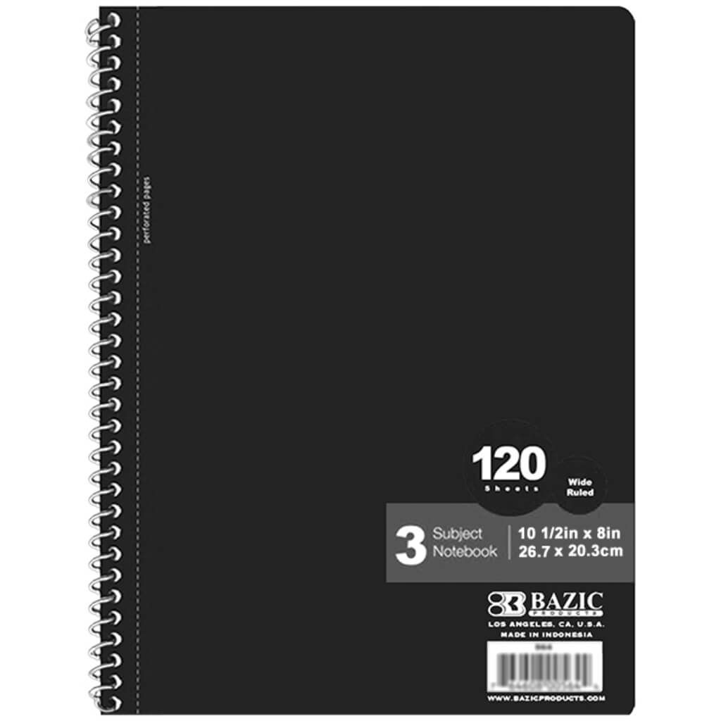 Bazic Notebook Spiral W/R 3-Subject 120ct