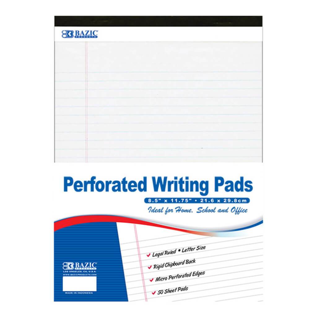 Perforated Writing Pad 50 Sheets White 8.5in x 11.75in 