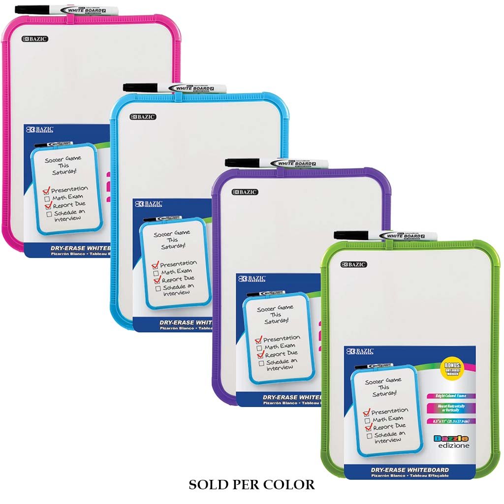 Bazic Dry Erase Board with Marker 8.5in x 11in