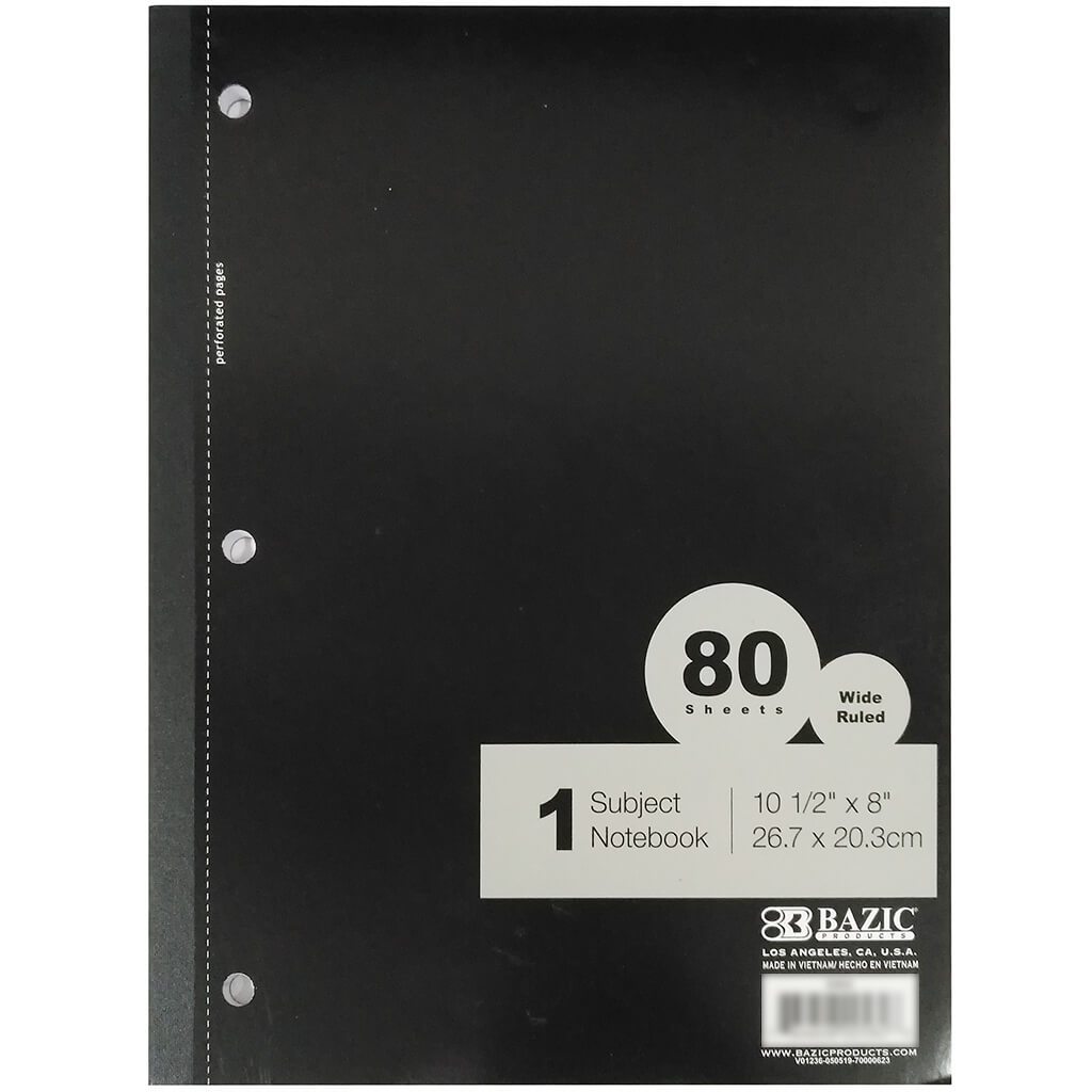 1-Subject Notebook Wide Ruled Wireless Notebook 80ct 