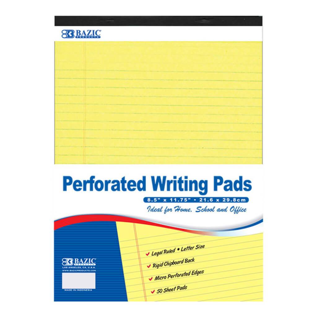 Perforated Writing Pad 50 Sheets Canary 8.5in x 11.75in 