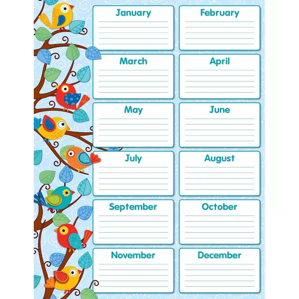 Boho Birds Birthday Chart 