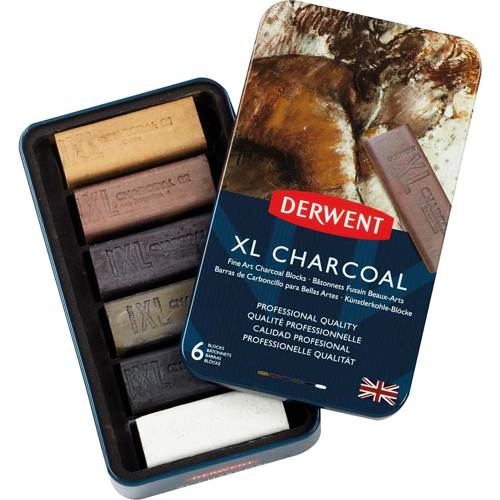 Derwent Charcoal Blocks Tin Set X-Large, 6pcs