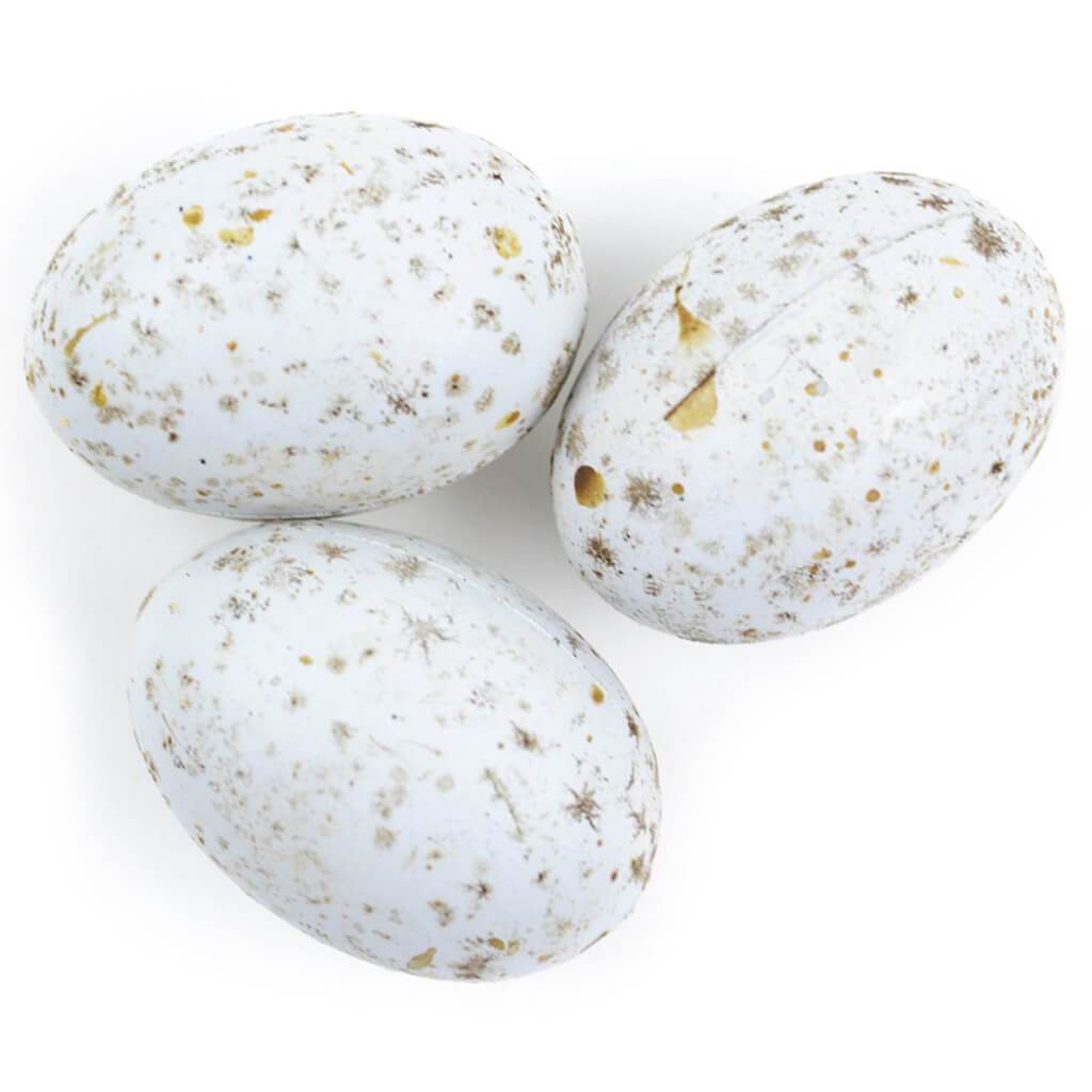 Plastic Bird Eggs 1.5" White with brown speckles 3pc
