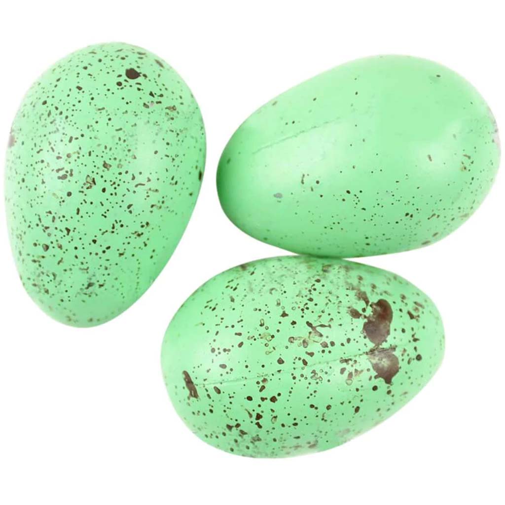 Plastic Bird Eggs Blue/Green with Brown Speckles 3pc 1.25in