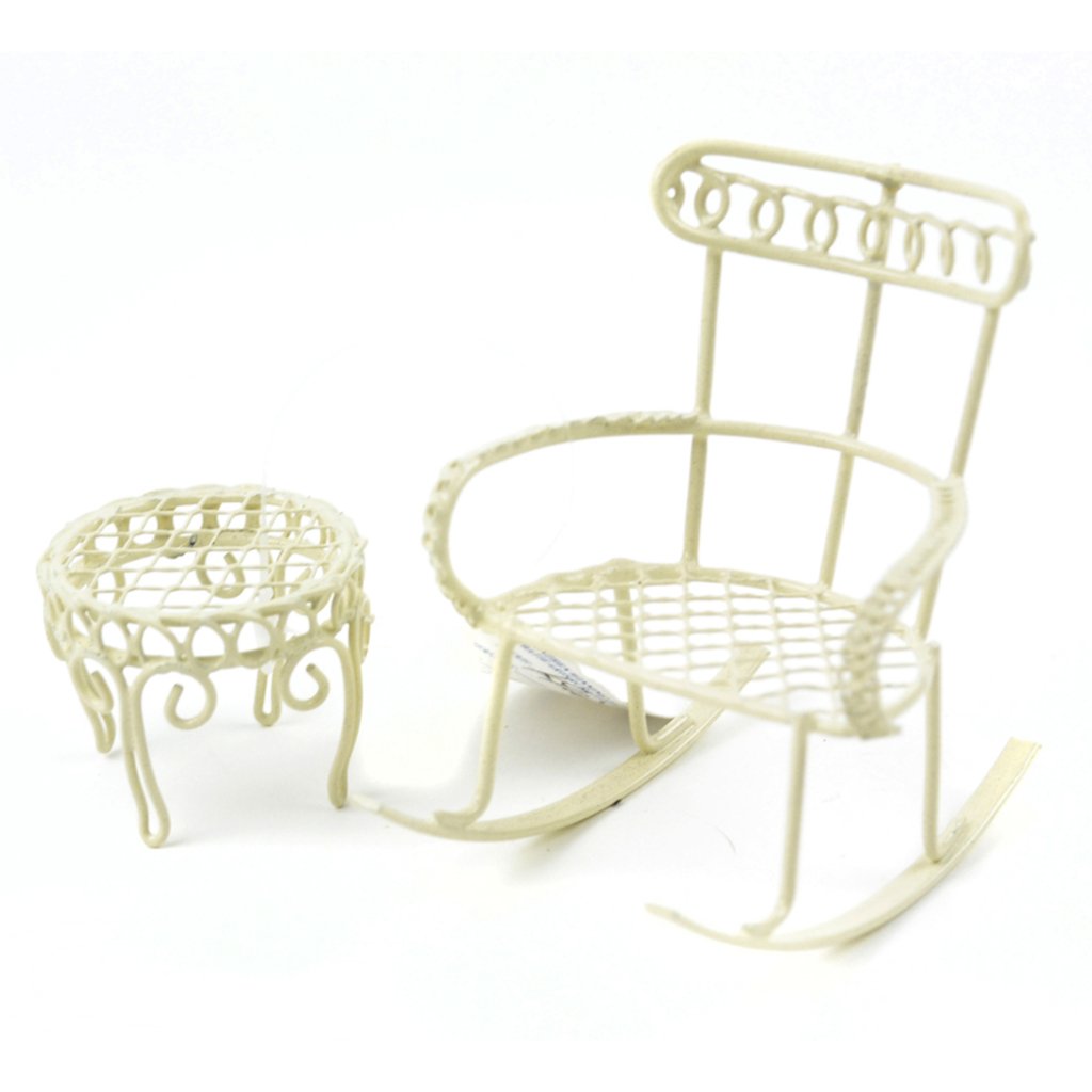 Miniature Garden Rocking Chair W/Table Cream 