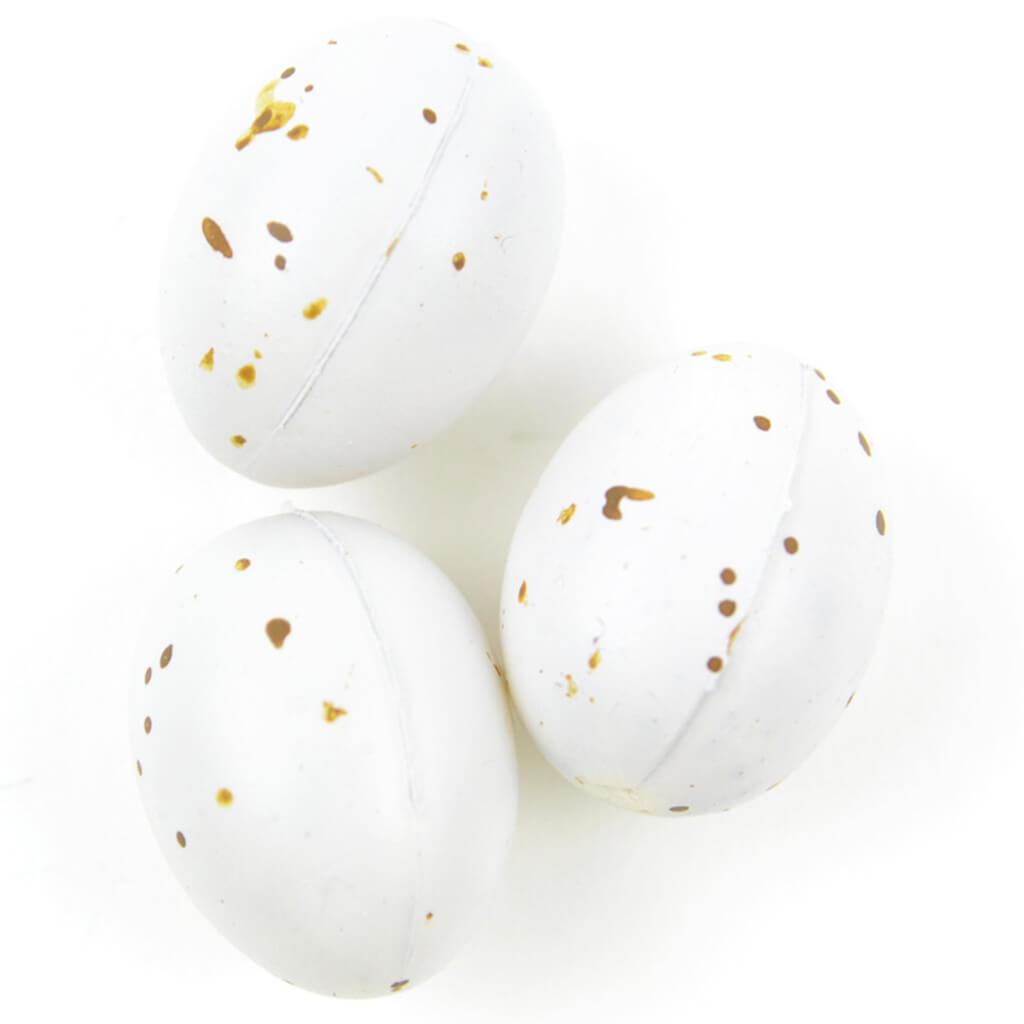 Plastic Bird Eggs 1" White with Brown Speckles 3pc