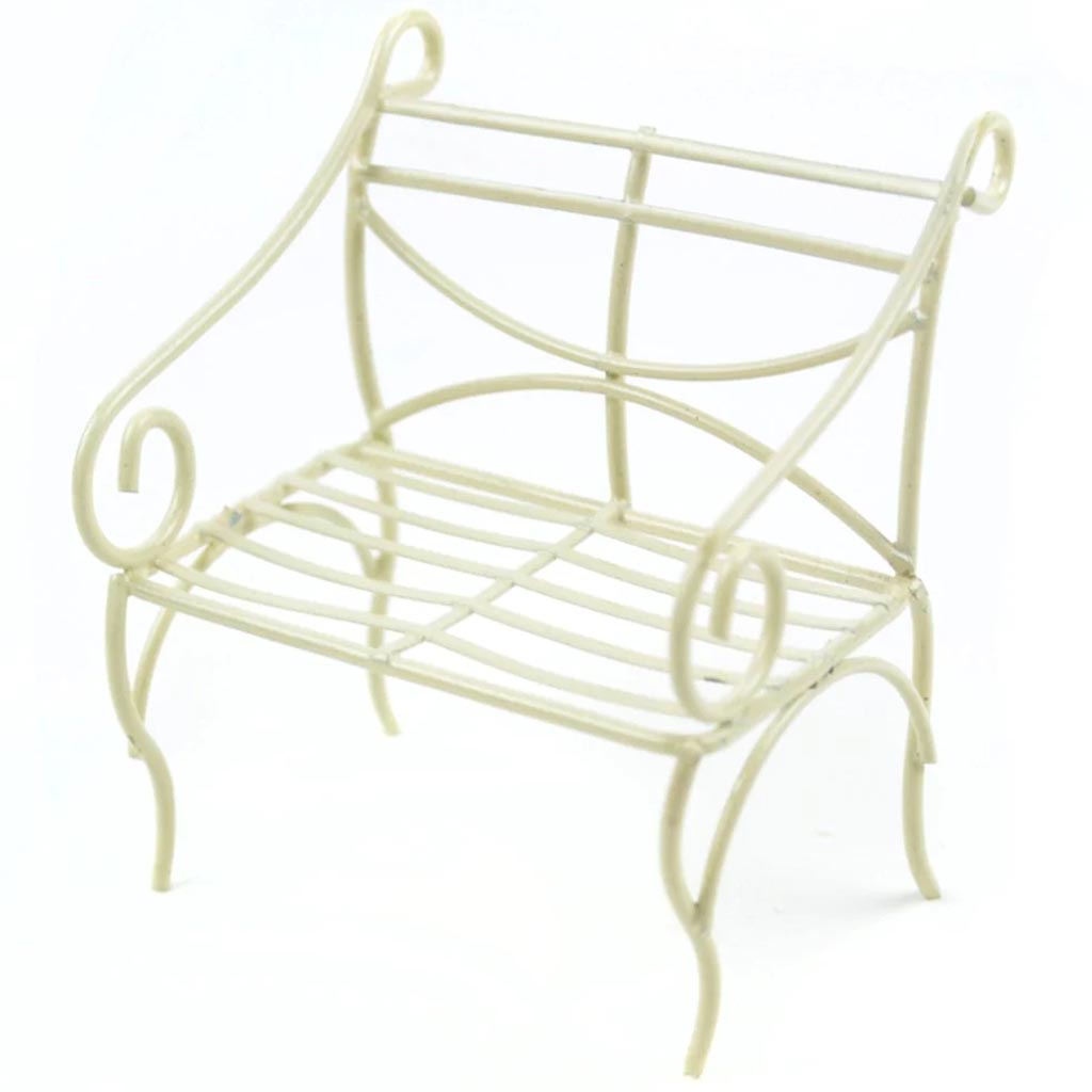 Mini Garden Iron Bench 2.75X2X3in Cream 