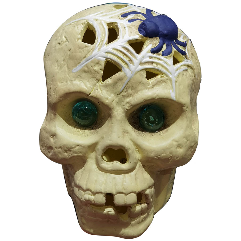 Light Up Ceramic Skull with Spider Web