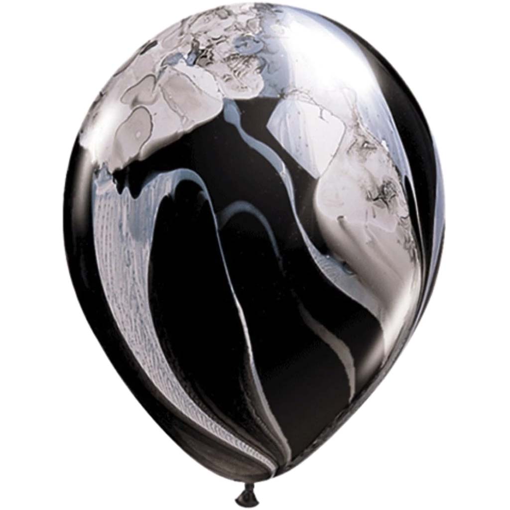 Latex Balloon Black &amp; White Superagate 11in 