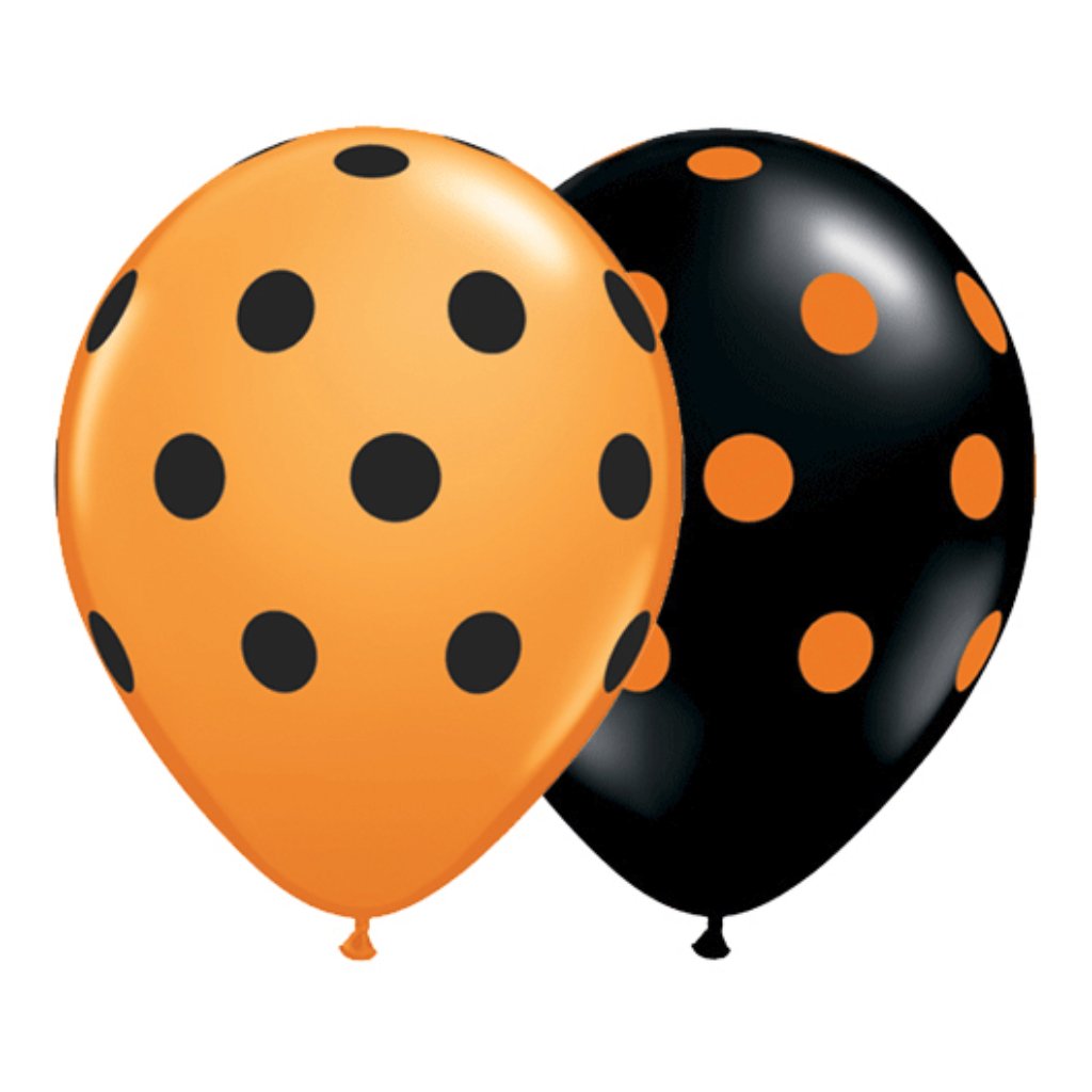 Balloon Big Polka Dots Black &amp; Orange 11in