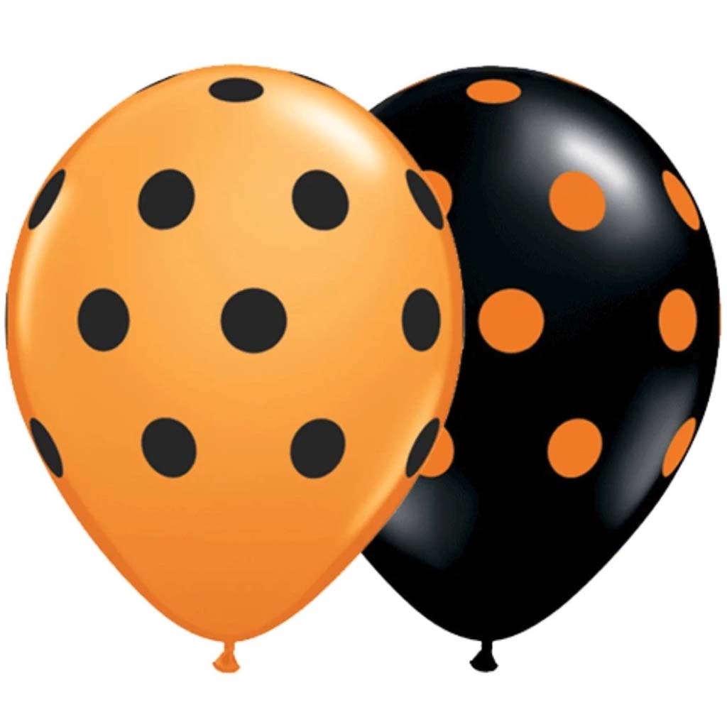 Balloon Big Polka Dots Black &amp; Orange 11in 