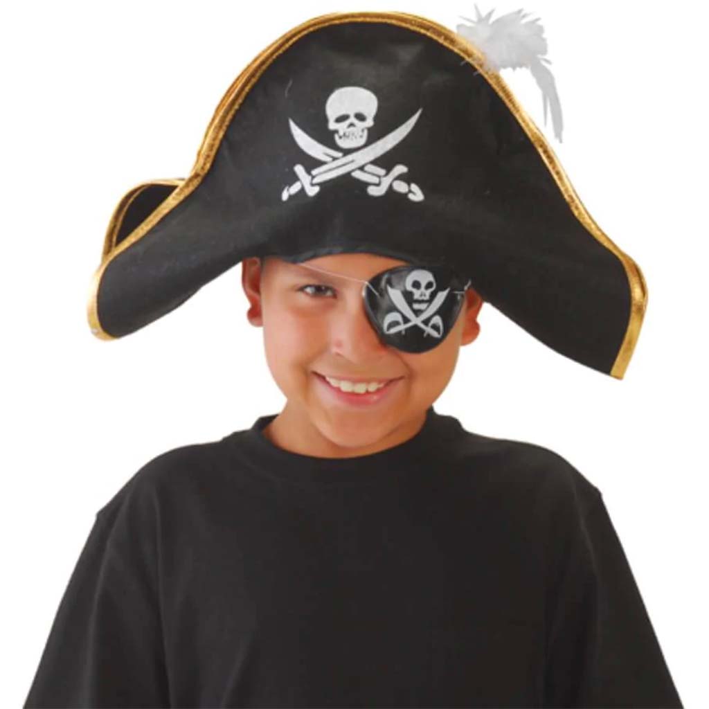 Skull and Crossed Swords Pirate Hat with Feather 