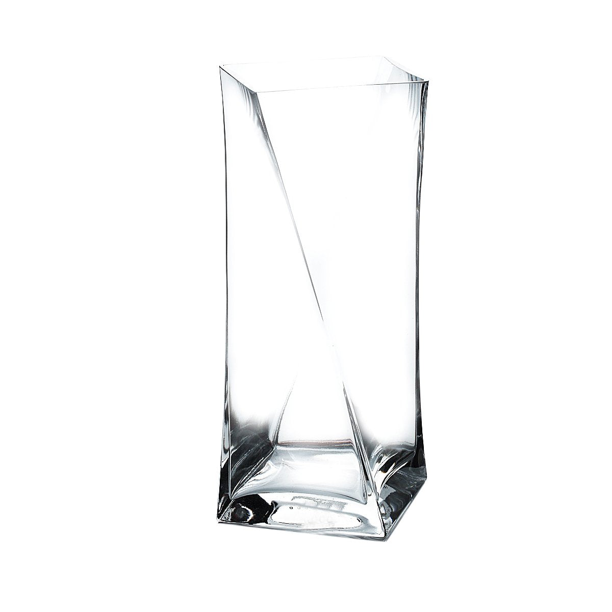 Clear Twisted Block Glass Vase, 10" 