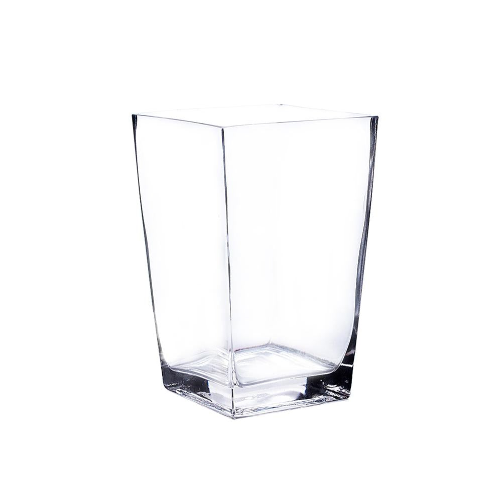 Clear Taper Down Block Glass Vase 8" 