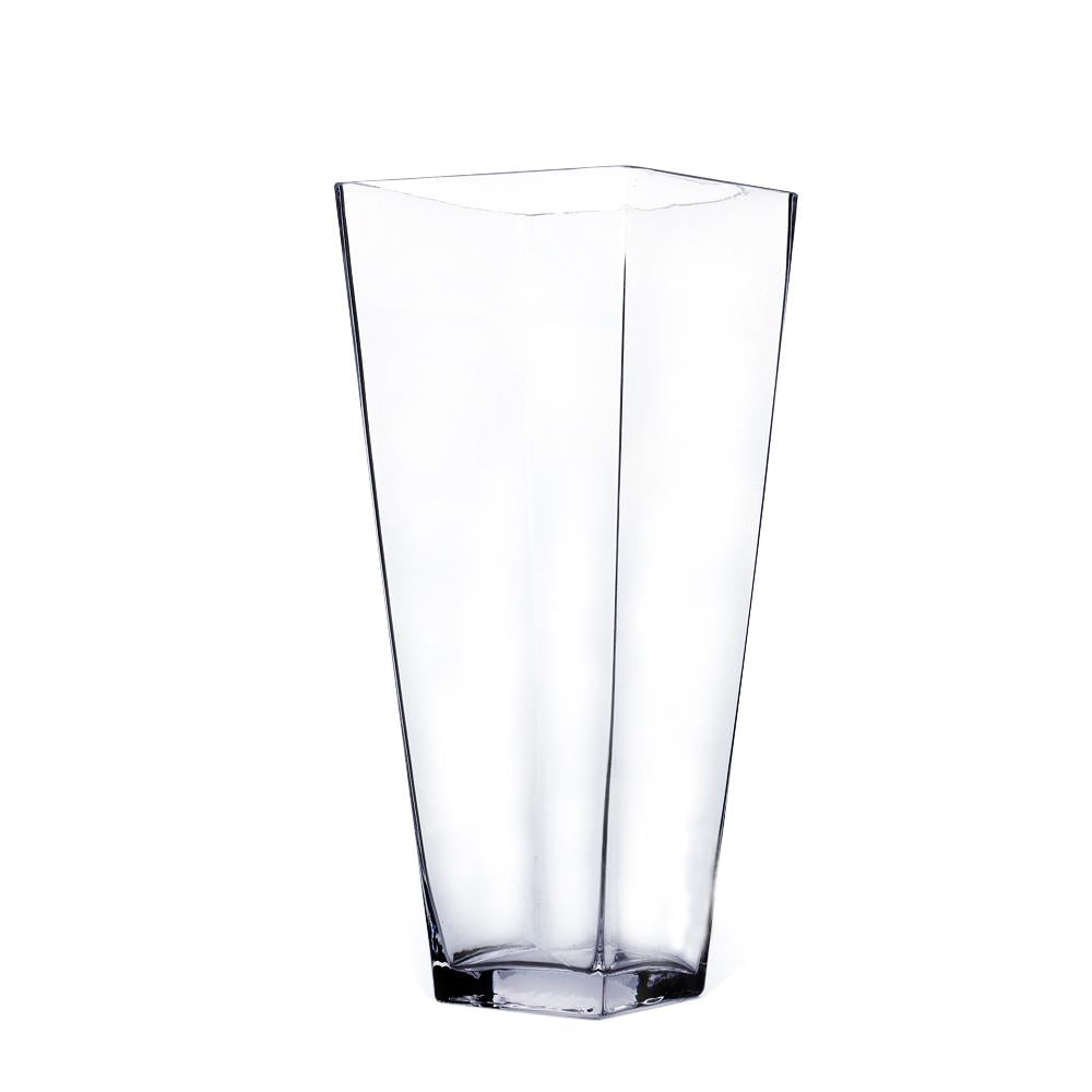 Clear Taper Down Block Glass Vase 16" 