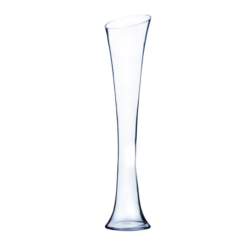 Clear Bud Vase Hourglass Body With Slant Opening 5.5&quot; X 28&quot; 