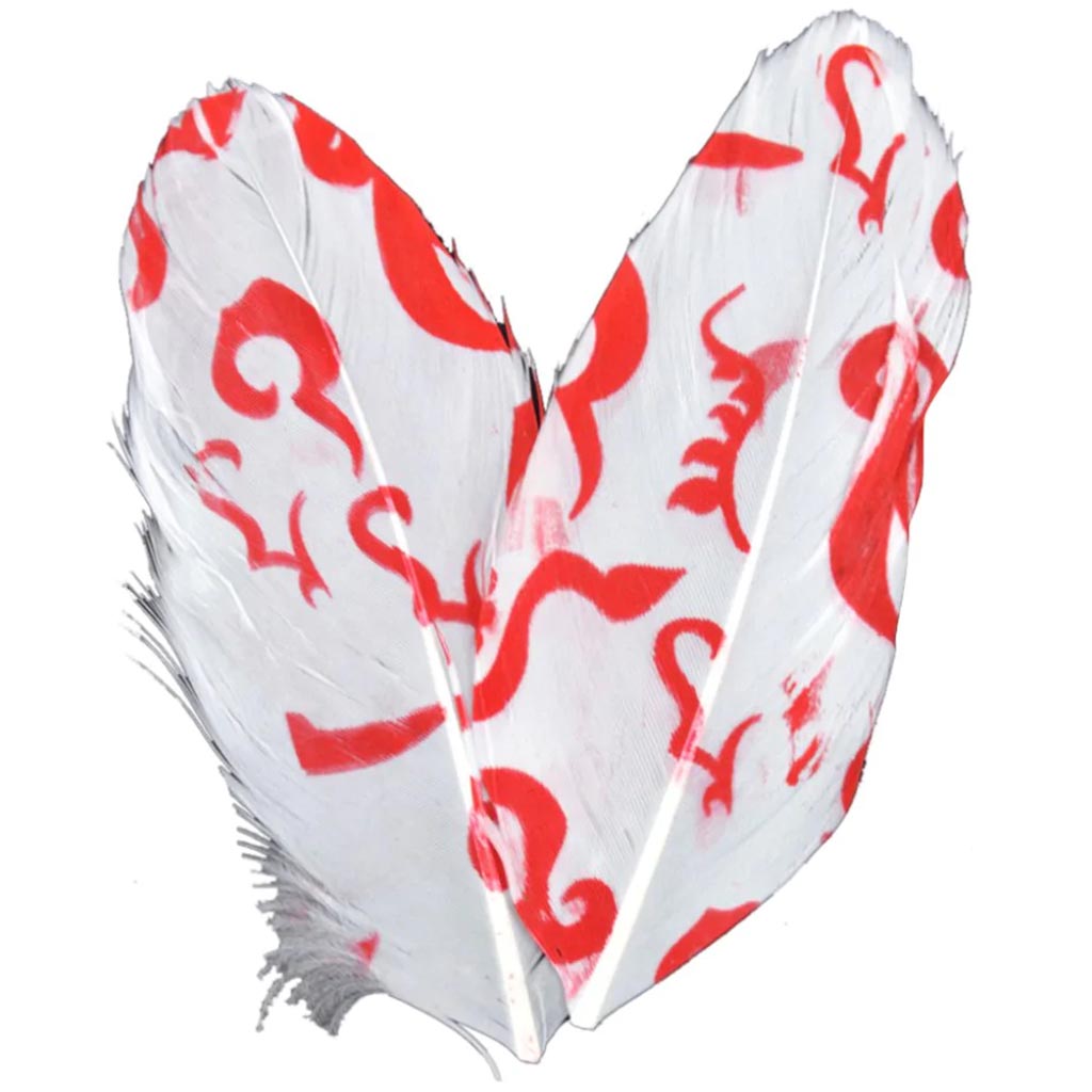 Stenciled Feathers 2 Pc White W/Red Swirl Pattern 10-11Cm 