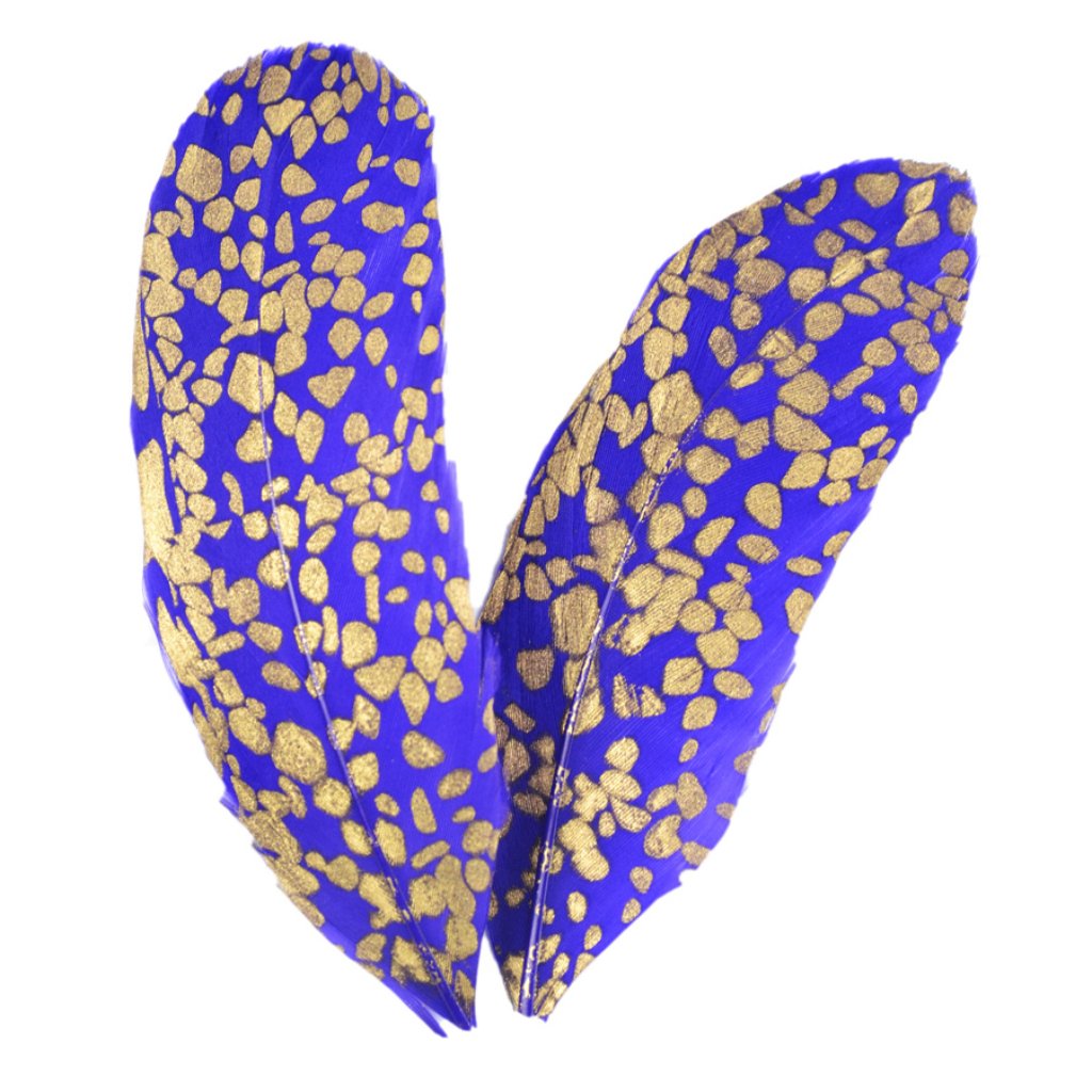 Stenciled Feathers 2 Pc Purple W/Gold Giraffe Pattern 10-11Cm 