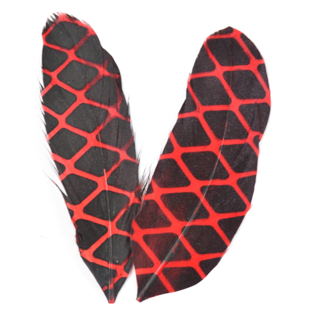 Stenciled Feathers 2 Pc Red W/Blk Diamond Pattern 10-11Cm 