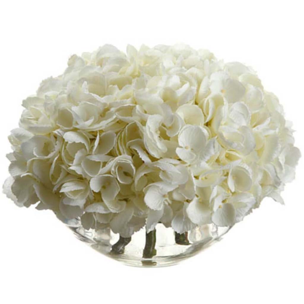 9"Hydrangea In Glass Vase Wh 
