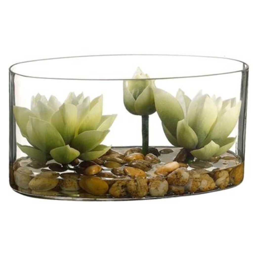 8&quot;Lotus In Glass Vase Cr/Gr 