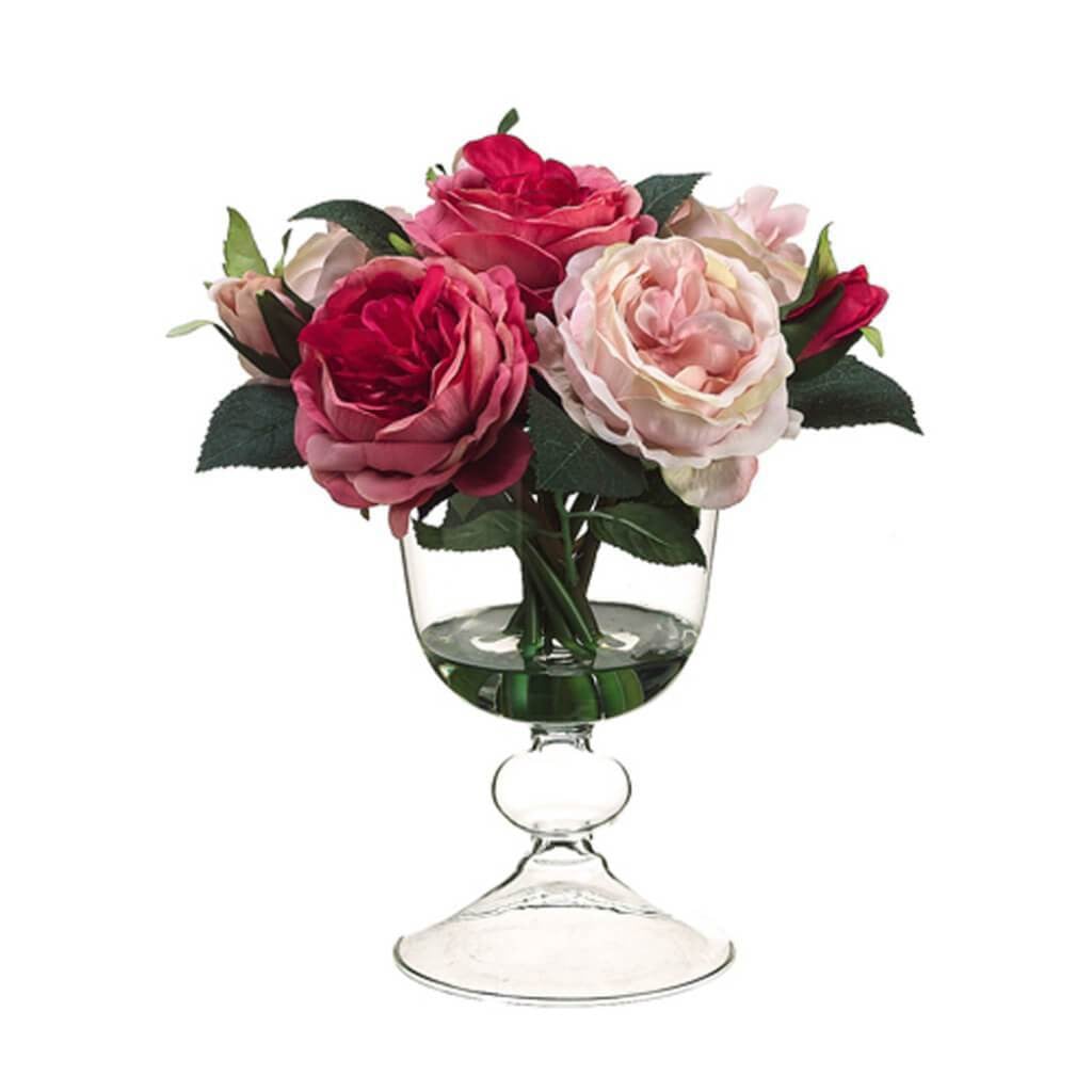 11&quot;Rose In Glass Vase Pk/Tt 