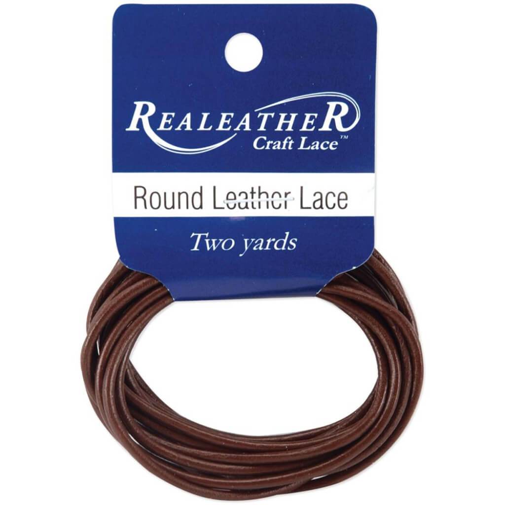 Round Leather Lace 2mm Carded 2 Yards-Brown