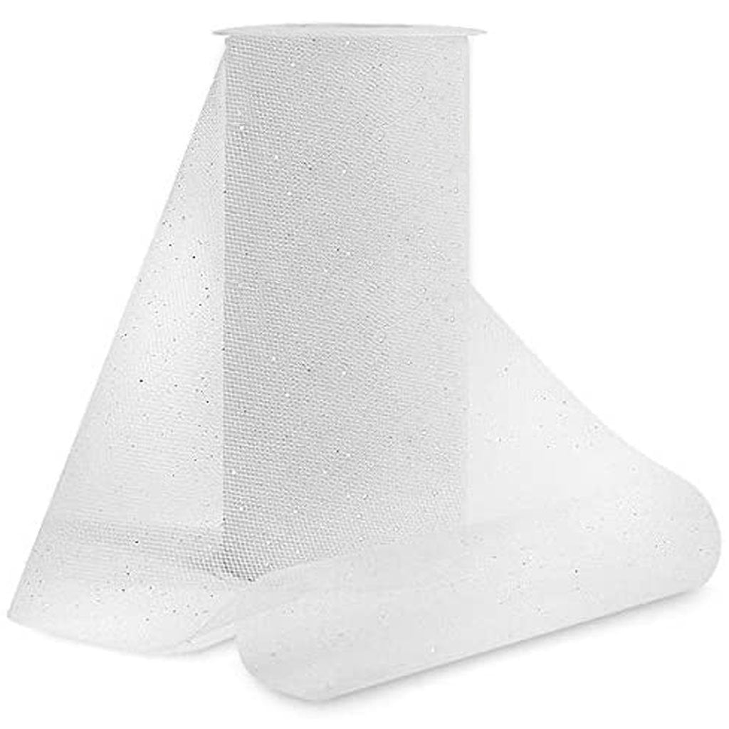 Expo Glitter Tulle 6in x 25yd Spool White with Silver Glitter