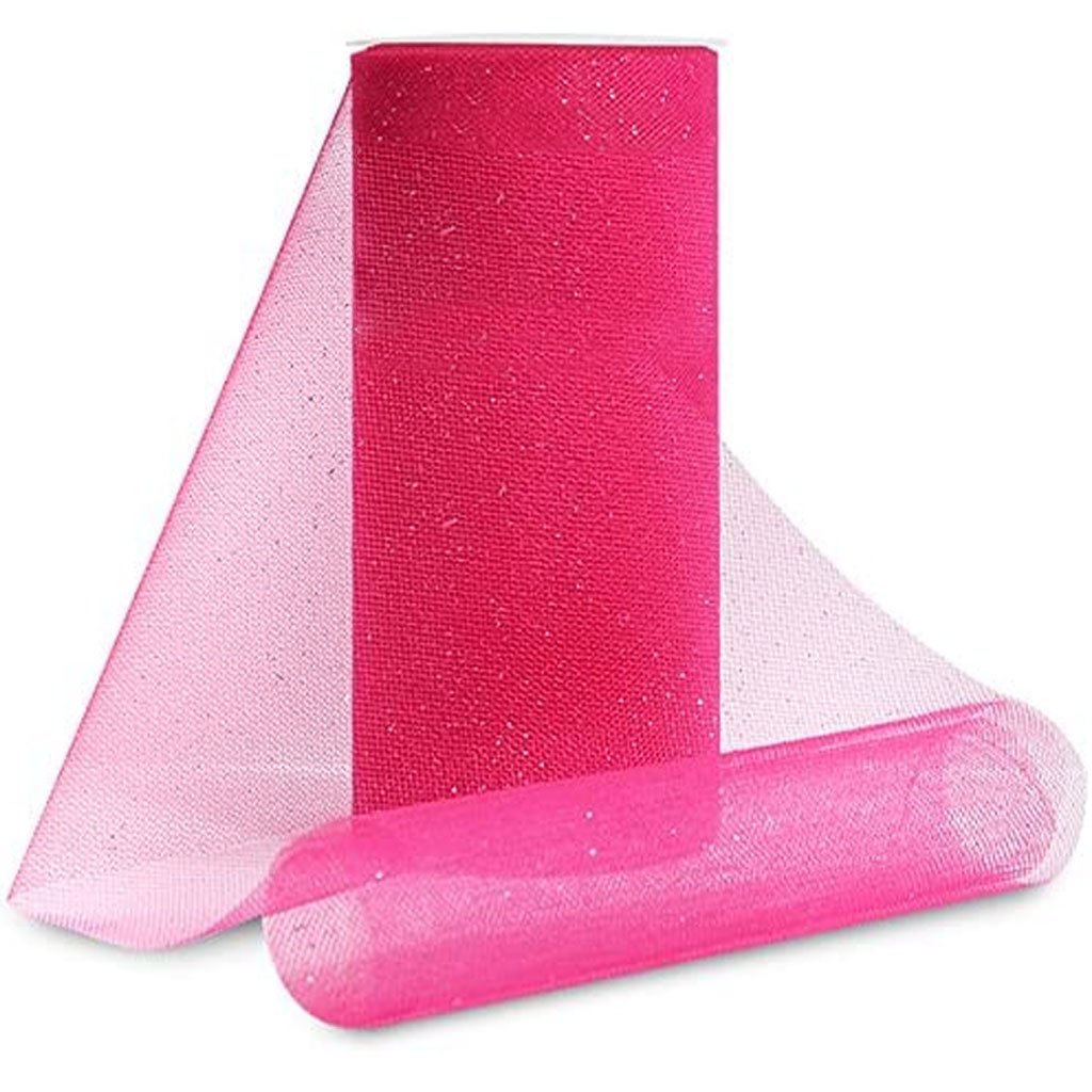 Expo Glitter Tulle 6in x 25yd Spool Fuchsia with Silver Glitter